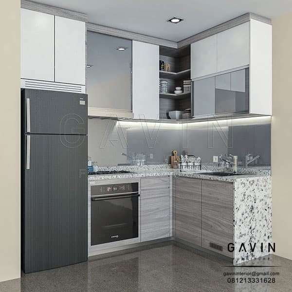 Jual Kitchen  set  leter L minimalis  3D design Jakarta 