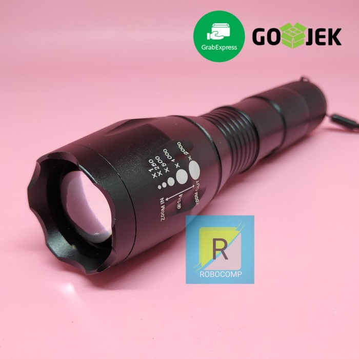 Senter LED Cree XM-L T6 2000 Lumens TaffWare E17 Hitam