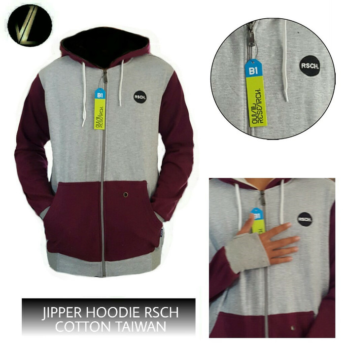 Jaket pria Ripcurl kombinasi Grey maroon / jaket terbaru/ jipper Hodie - Hitam, XL