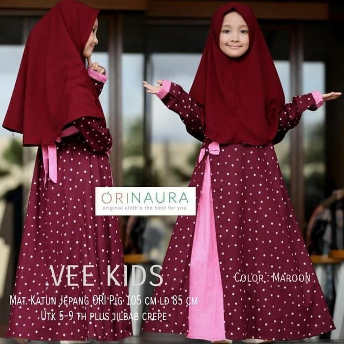 Baju muslim/gamis anak Syari kids vee DM katun fit 5- 9 tahun 2