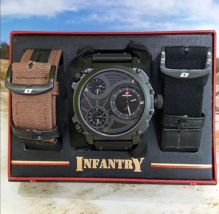JAM TANGAN PRIA PAKET SWISS ARMY INFANTRY HITAM JAM TANGAN