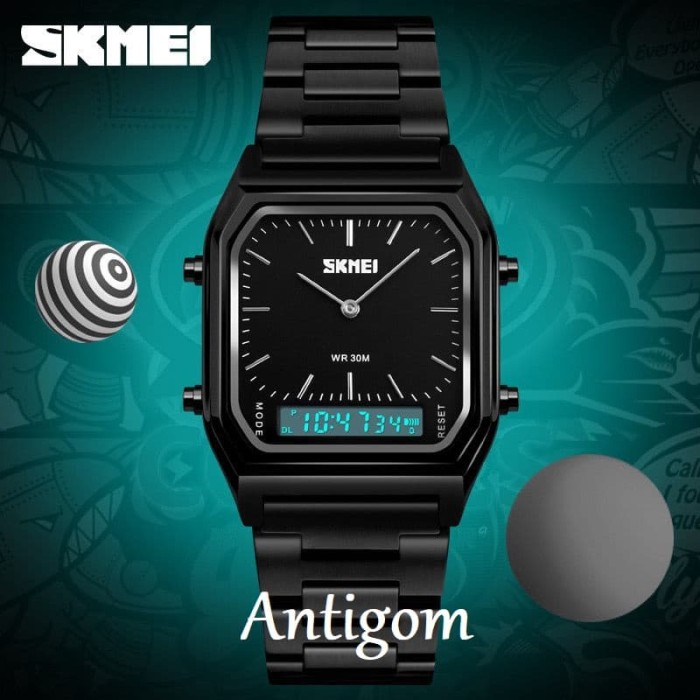 Jam Tangan Skmei Pria Wanita Rantai Original Dual Display Tahan Air - Silver Hitam