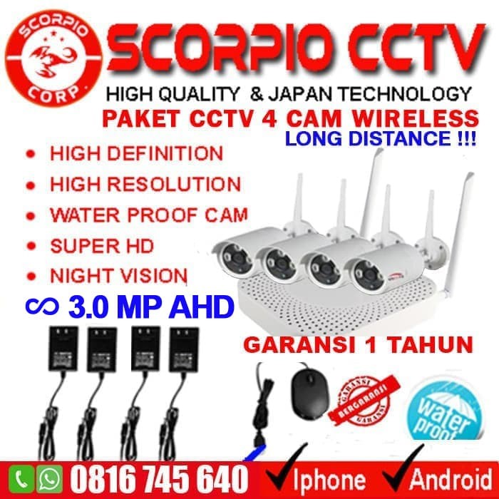 Jual PAKET CCTV 4 CAMERA WIRELESS SUPER HD WIFI KAMERA