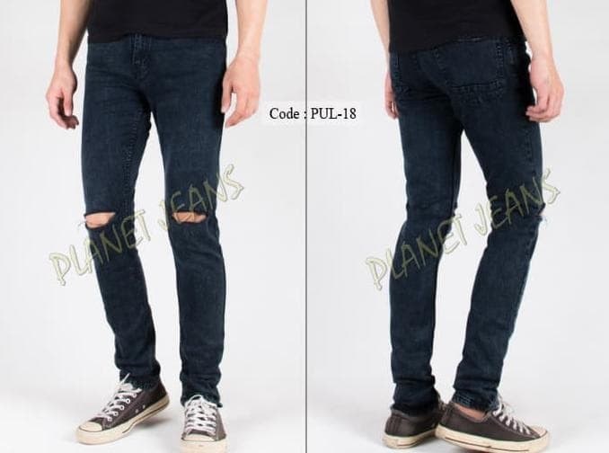 Celana Jeans Pria Ripped Sobek / Robek Lutut Model Skinny / Pensil