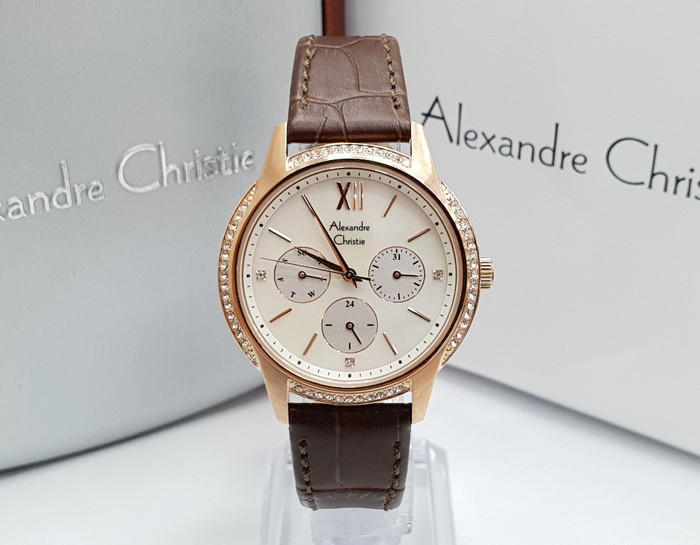 Jam Tangan Wanita Alexandre Christie AC 2720 Rosegold Brown Original