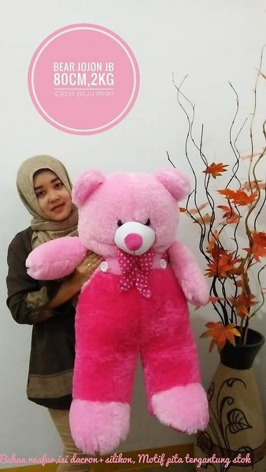 BONEKA BERUANG TEDDY BEAR JOJON JUMBO PINK DOGER FANTA CREAM UKIR NAMA - Doger Fanta