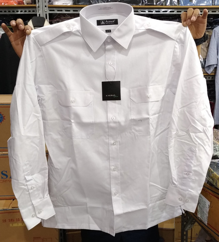 Foto Produk Kemeja Pilot Pria Alisan Panjang Reguler Dinas Lapangan Kantong 2 XXL - Putih, Xxxxl dari Mega Hero Shirts