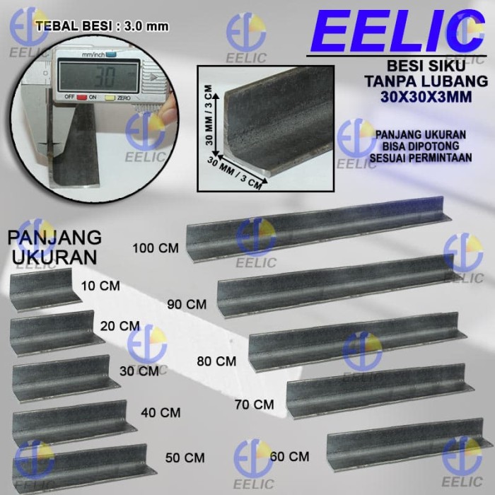 EELIC BES-30X30X3MM -100CM Besi Siku Tanpa Lubang Multifungsi Tebal 3.