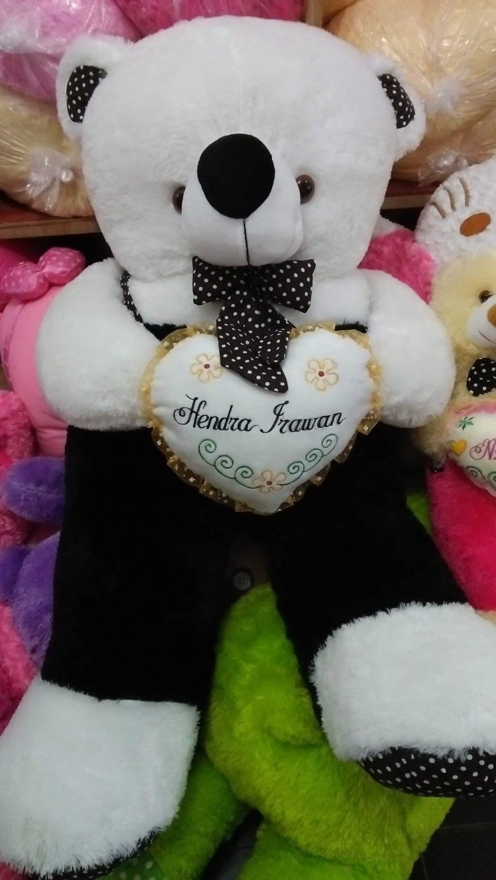 BONEKA BERUANG TEDDY BEAR JOJON JAYEN JUMBO PUTIH HITAM CREAM FANTA - Hitam Putih
