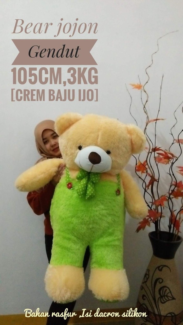 BONEKA BERUANG TEDDY BEAR JOJON JAYEN JUMBO CREAM HIJAU PINK DOGER - Cream Doger