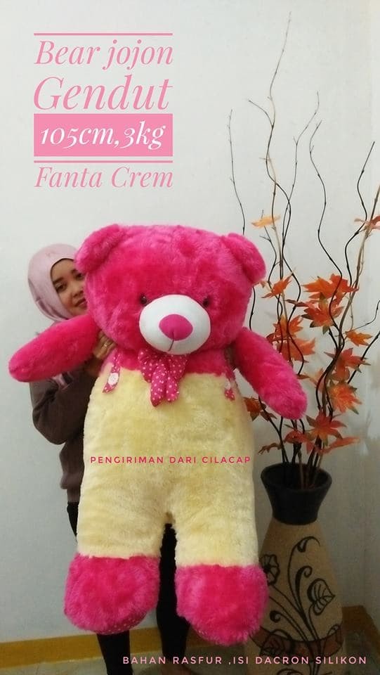 BONEKA BERUANG TEDDY BEAR JOJON JAYEN JUMBO CREAM PINK DOGER FANTA TUA - Fanta Cream