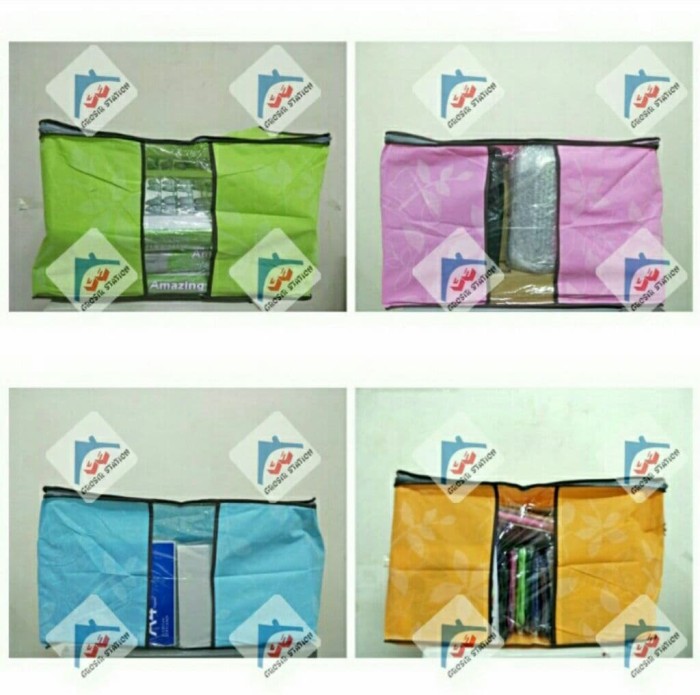 Storage Bag/Cloth Organizer Motif Bunga CANTIK Tempat Baju Boneka Box - Hijau