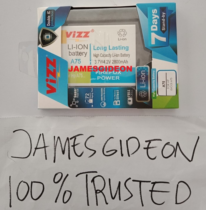 Battery Baterai Batre Batrai Batt VIZZ DOUBLE POWER EVERCOSS A75 ORI
