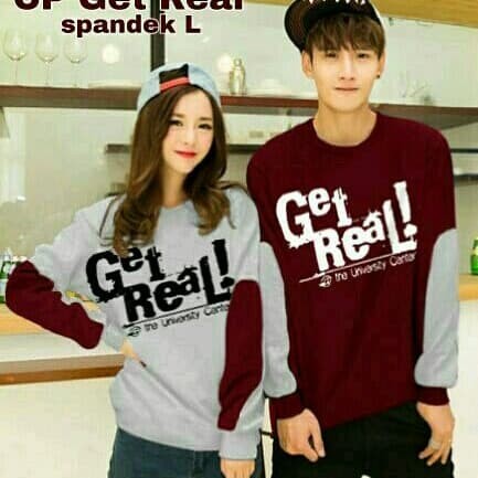 BAJU KAOS COUPLE LENGAN PANJANG COKLAT/ ABU/ HITAM GET REAL GUTTE 1