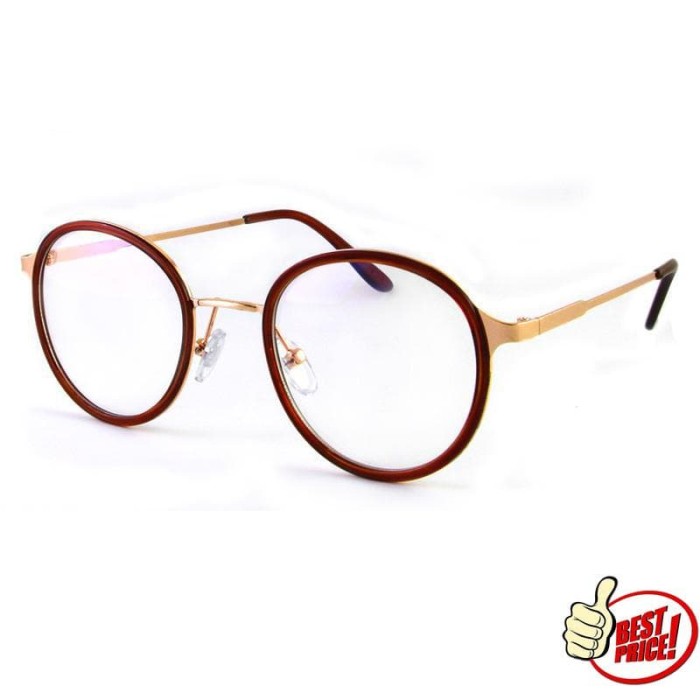 ... Metal Frame Nerd Eyeglass Spectacles 830BRW. Source · Fashionity Retro Dapper Round Clear Lens Glasses 1614 Brown - Kacamata. Category : Fashion Wanita