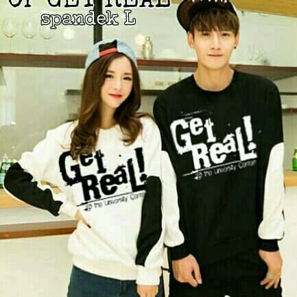 BAJU KAOS COUPLE LENGAN PANJANG COKLAT/ ABU/ HITAM GET REAL GUTTE 2