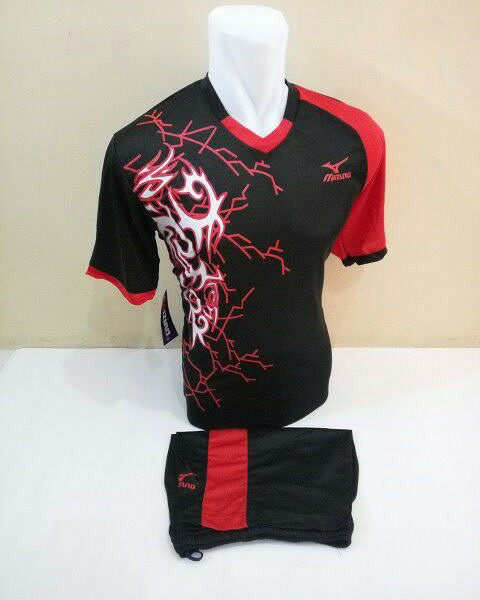 Baju Kaos Olahraga Jersey Bola Setelan Futsal Volley Mz04 Hitam Merah