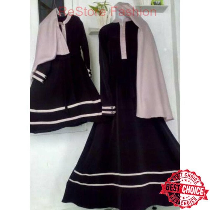 Set Gamis Couple Ibu Anak Abu-abu Kombinasi Dusty Pink Murah Terbaru
