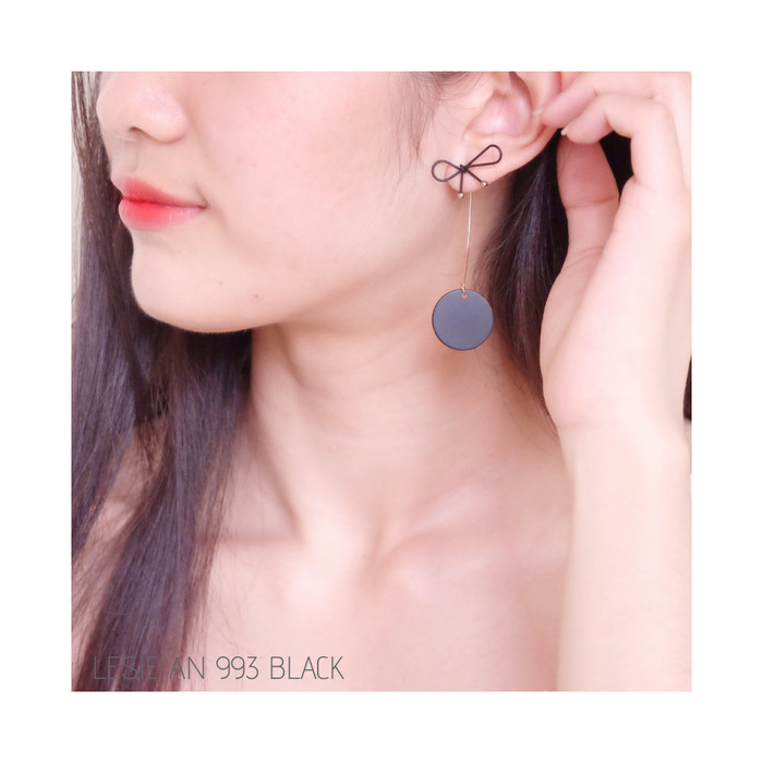 Anting Black Ribbon Circle Import Korea Murah, with video #LesieAN993 - Black