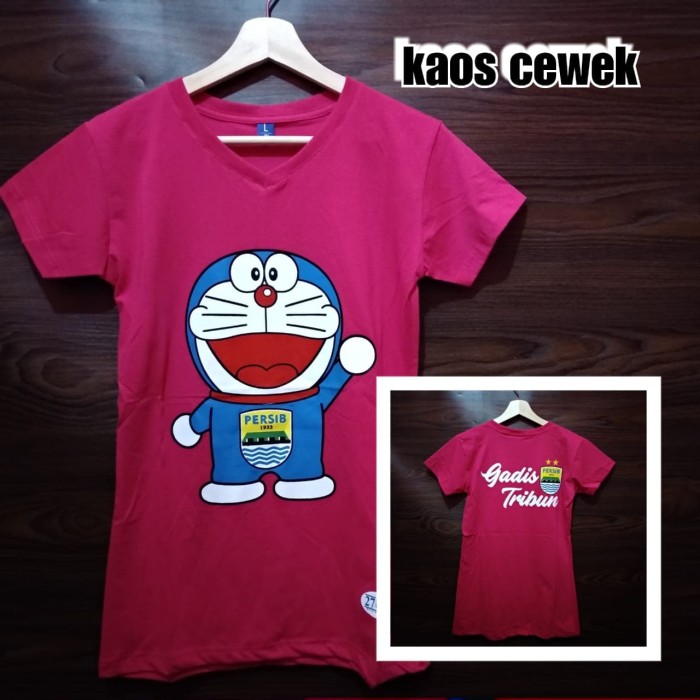 kaos persib bandung doraemon warna pink original cewek