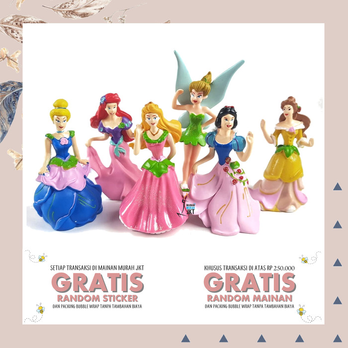 Jual Mainan Anak Hiasan Kue Figure Disney Princess Cake Topper Isi 6