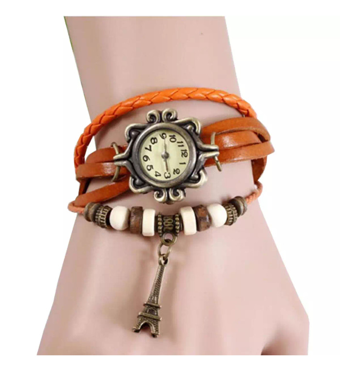 Jam Tangan Wanita Fashion Leather Strap Lilit Gelang - Orange