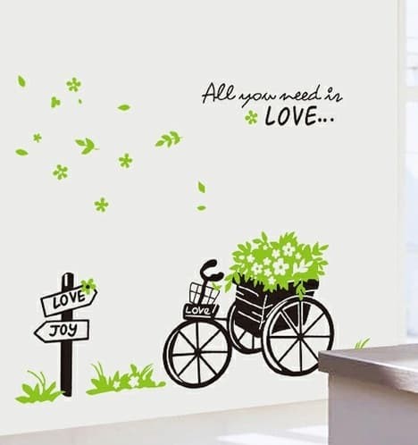 jual set stiker dekorasi dinding motif becak bunga - kyuti (bandung