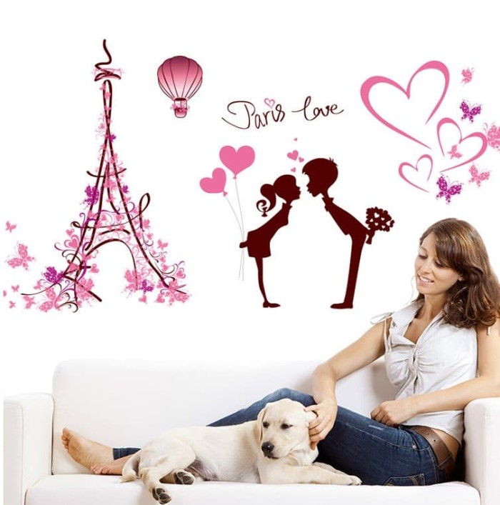 jual set stiker dekorasi dinding motif "paris love" - kyuti (bandung