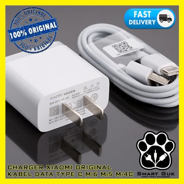 Charger Xiaomi Mi6/ Mi5/ Mi5S/ Mi4C Original +Kabel Data Type C QC 3.0