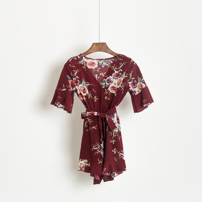 maroon floral jumpsuit
