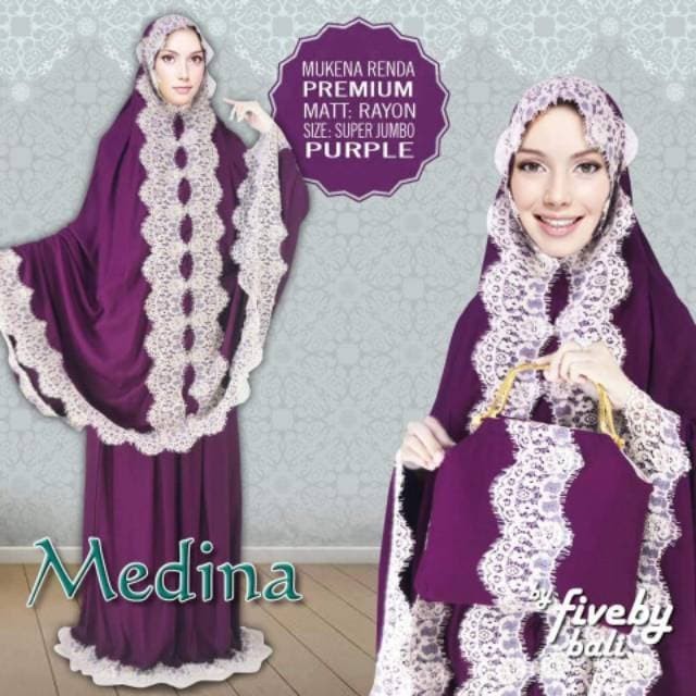 Mukena Renda Mewah Super Jumbo Medina Motif Polos Murah Grosir Terbaru - Ungu