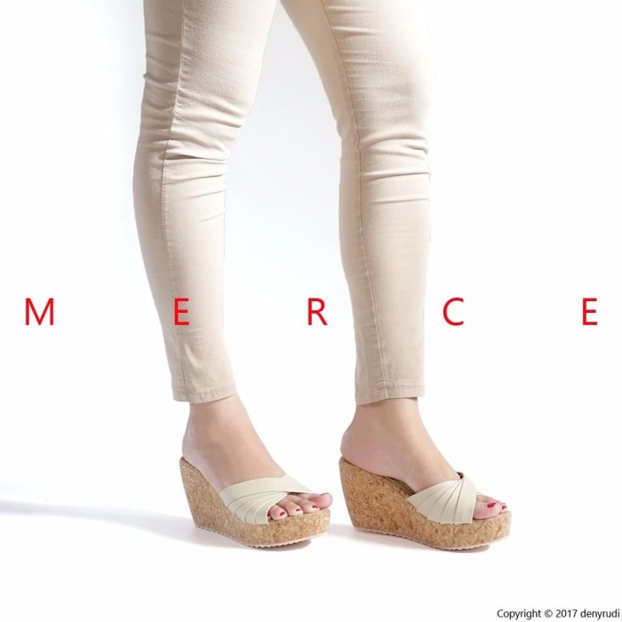 EXLUSIF Merce ANYA Sepatu Sandal Wanita Wedges Hitam Krem TERLRIS