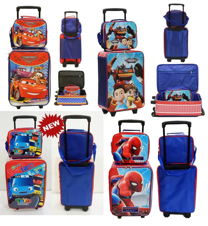 Set Koper Cars McQueen dan Lunch Bag Anak Bahan Sponge Tahan Air Merah