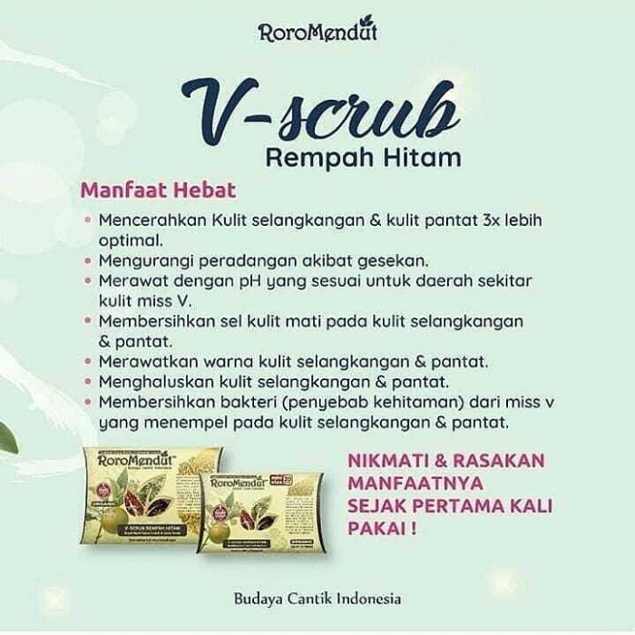 V-SCRUB REMPAH HITAM RORO MENDUT 20 GRAM/PEMUTIH SELANGKANGAN & BOKONG
