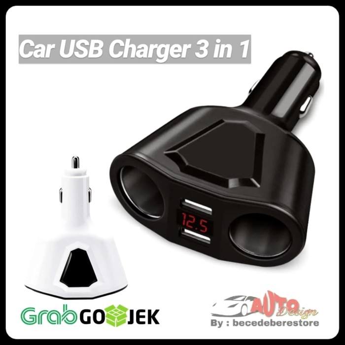 Foto Produk Charger Handphone Mobil/Dual USB 3.1A/Cigarette Lighter/LED Display - Hitam dari AUTOdesign
