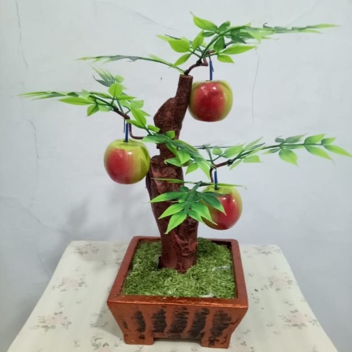 Buah kayu kecil vas kayu buah kayu artifisial hiasan dekorasi rumah - Apel Hijau