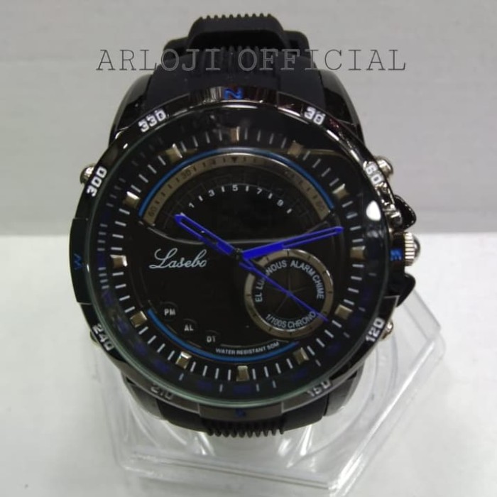 Jam tangan pria Lasebo Rubber LSB-208 Dual Time Original