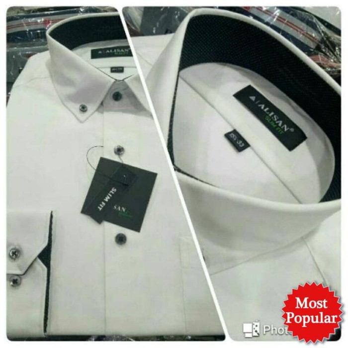 Kemeja Alisan slim fit putih panjang Kombinasi dalam