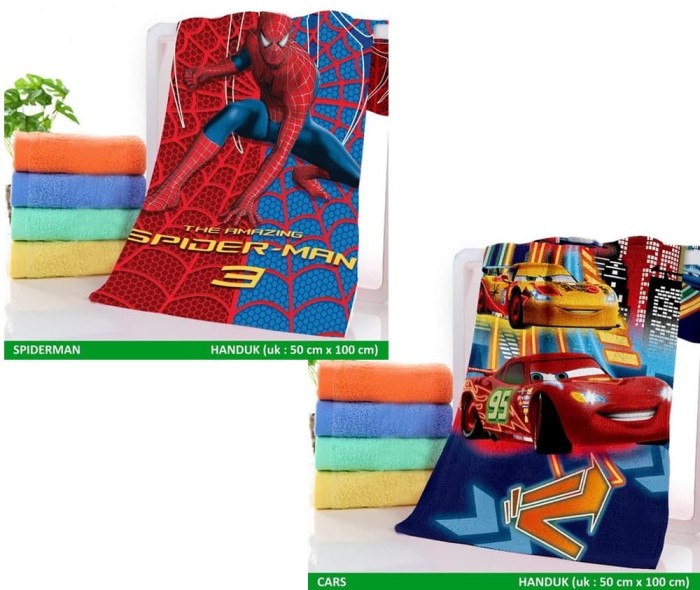 Handuk Karakter Rosanna Printing 50 x 100 Motif Spiderman / Cars
