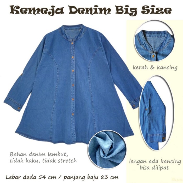 Atasan Kemeja Blus Jeans Denim Wanita Ukuran Besar Big Size Jumbo