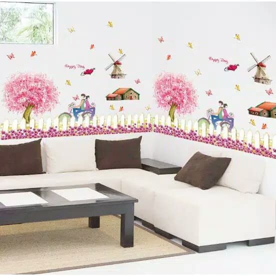 SK9008 Wall Sticker Romantic Cherry Fence (90x60) stiker dinding