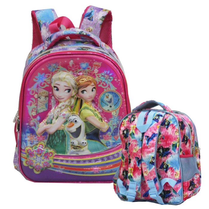 Tas Ransel Anak Sekolah TK Import Frozen Fever 5D Timbul Dua Kantung