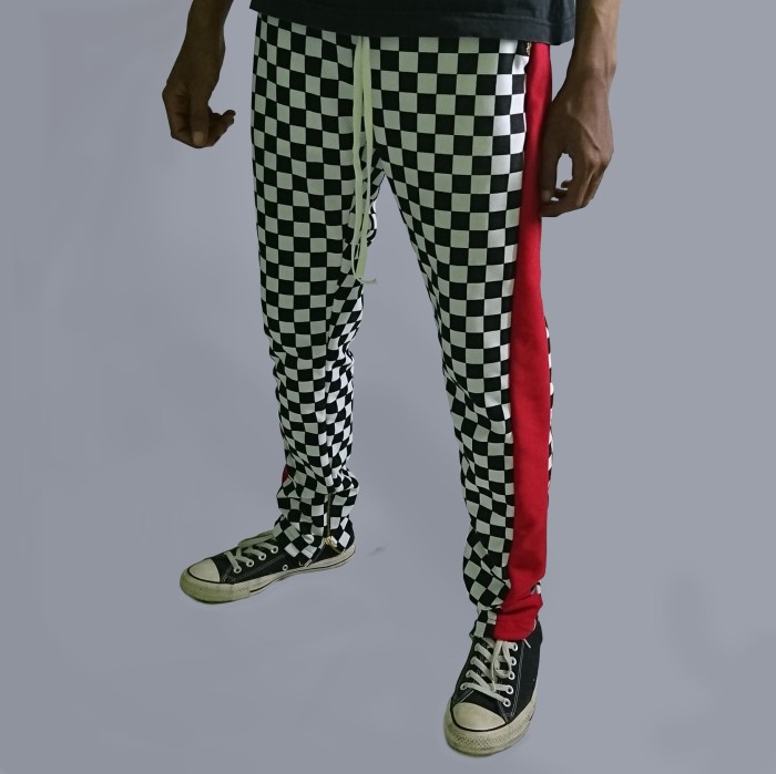 track pants with red stripe