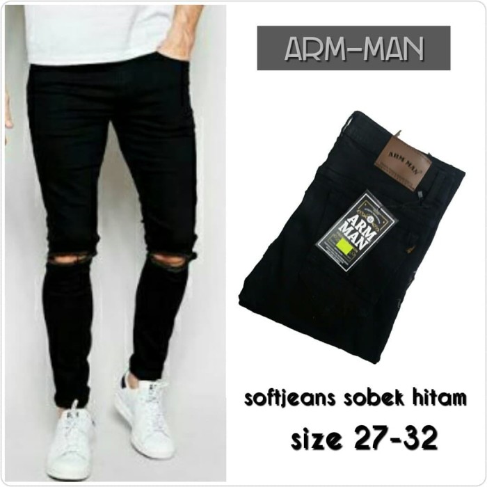 Celana jeans pria ripped sobek / robek lutut model skinny / pensil - Navy, XL