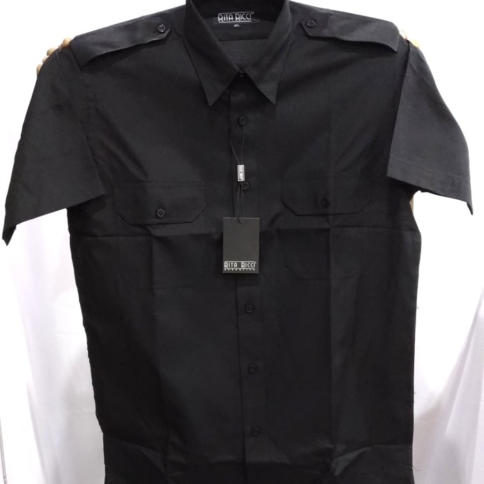 Foto Produk Kemeja Pria Pilot Rita Ricci Hitam Pendek Kantong Dua Pangkat Oxford - Hitam, S dari Mega Hero Shirts