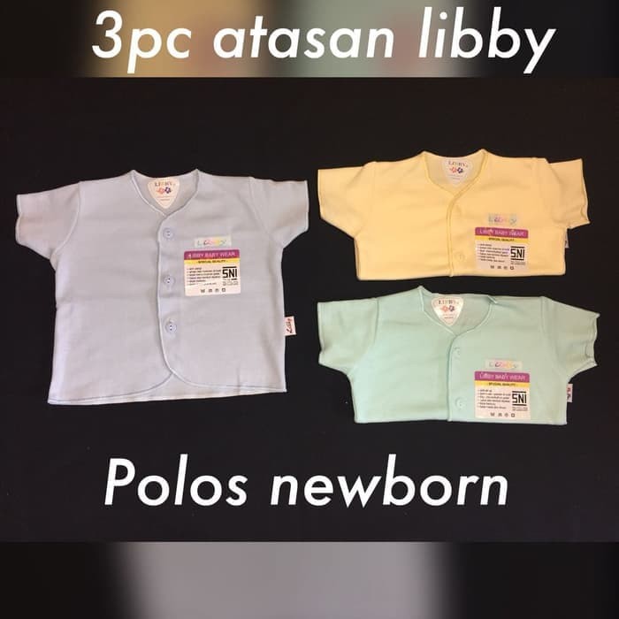 Libby New born 3 pcs Atasan Tangan Pendek POLOS Baju Bayi Baru Lahir