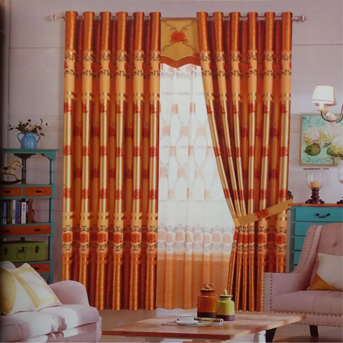 Gorden /Gordyn Blackout motif mawar Biru - Gold