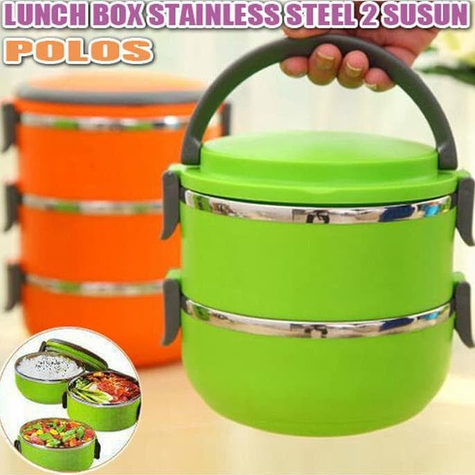 LUNCH BOX 2 SUSUN RANTANG DOUBLE STAINLESS STEEL POLOS WARNA .