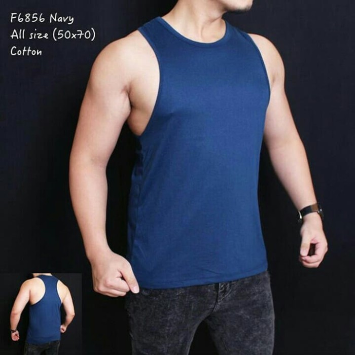 Baju Kaos Singlet Pria Gym Polos Navy 6856