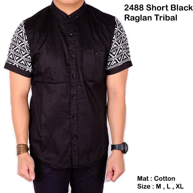 kemeja pria lengan pendek batik songket hitam slimfit / baju batik - Hitam, M